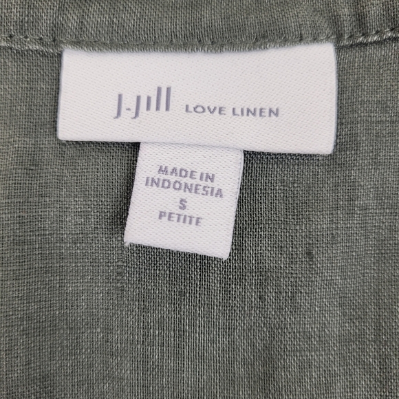 J Jill Love Linen olive green sleeveless button up top with side slits lagen S/P - Picture 10 of 11